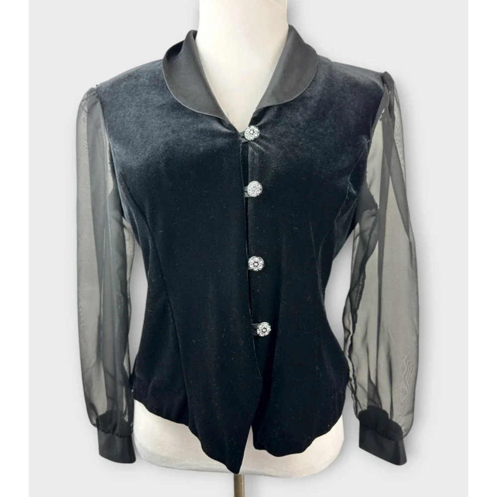 Vintage Another Thyme Velvet Top Size Large Fairy Grunge Victorian Jewel Buttons - Picture 9 of 10